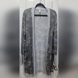 Large Camo Green Long Comfy Cardigan with Pockets Military